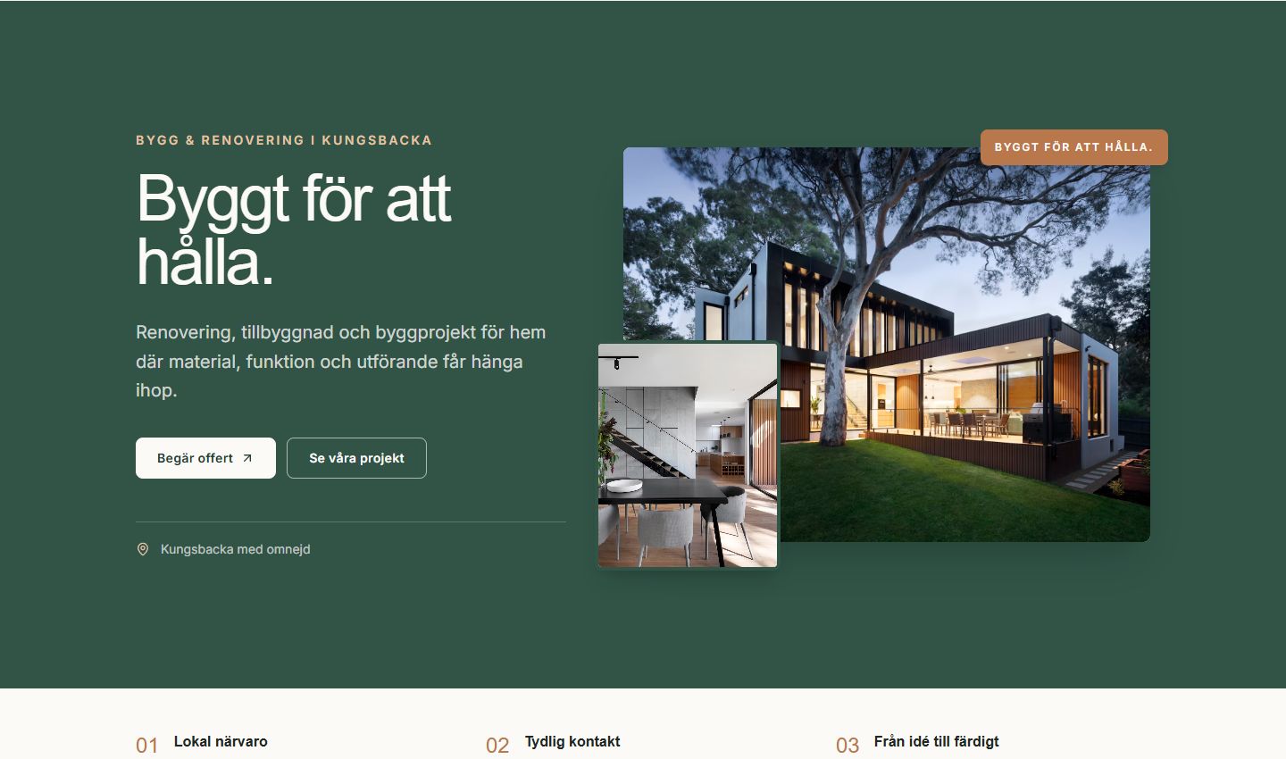 Exempel på en webbplats med tjänster, projekt och tydlig väg till offert