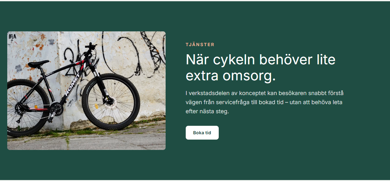 Exempel på en tjänstesektion för en cykelverkstad