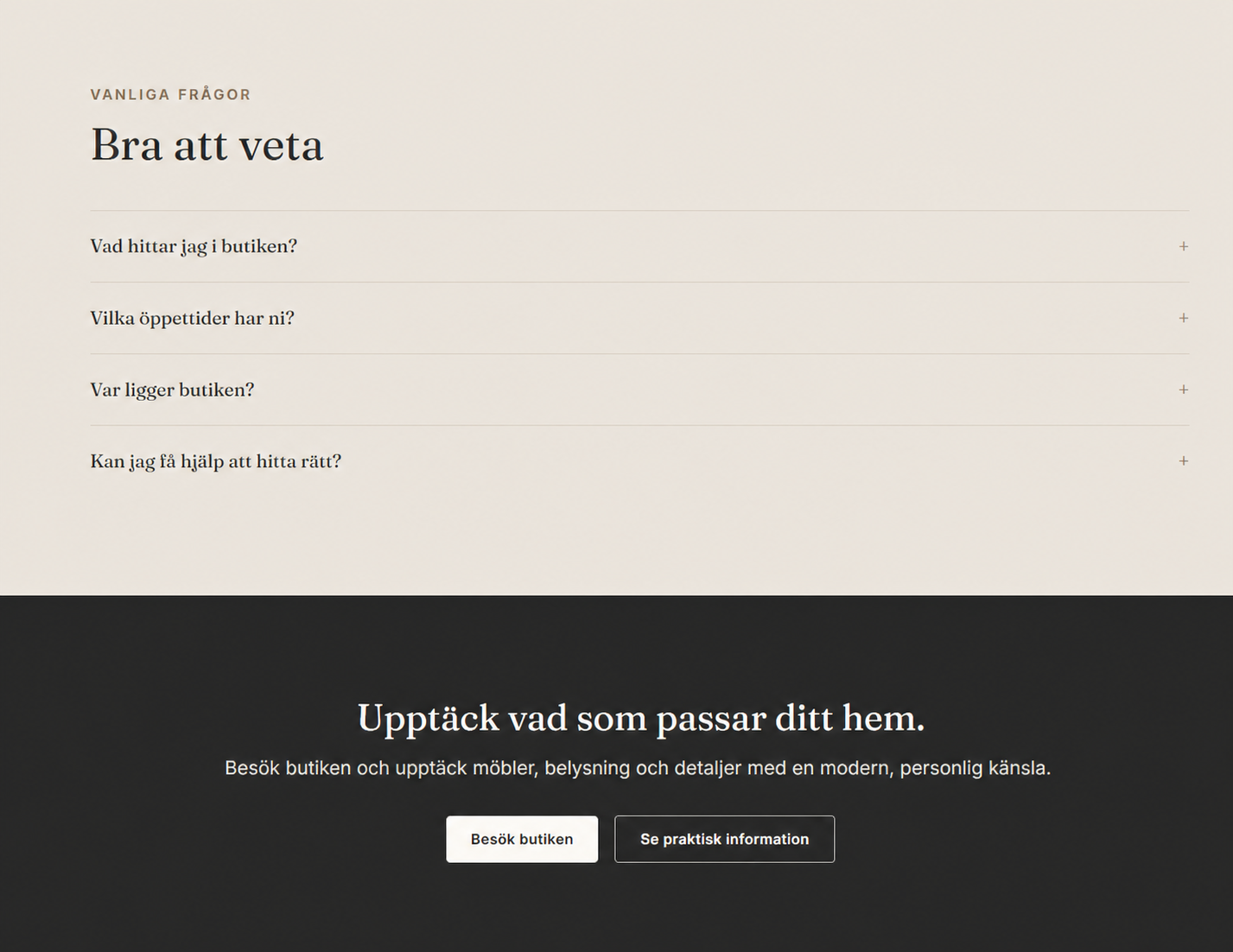 Exempel på FAQ och avslutande kontaktsektion